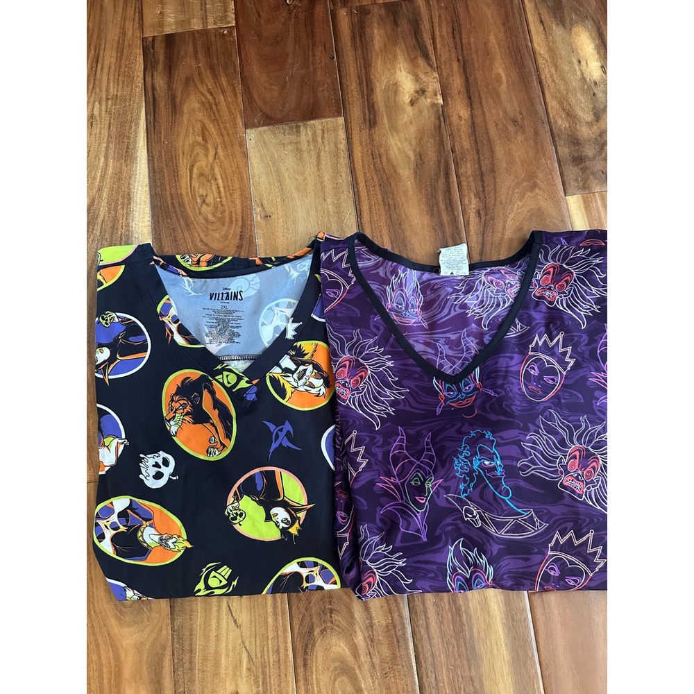 Disney Villains Scrub Tops Bundle 2XL Women Black Purple Ursula Maleficent Scar